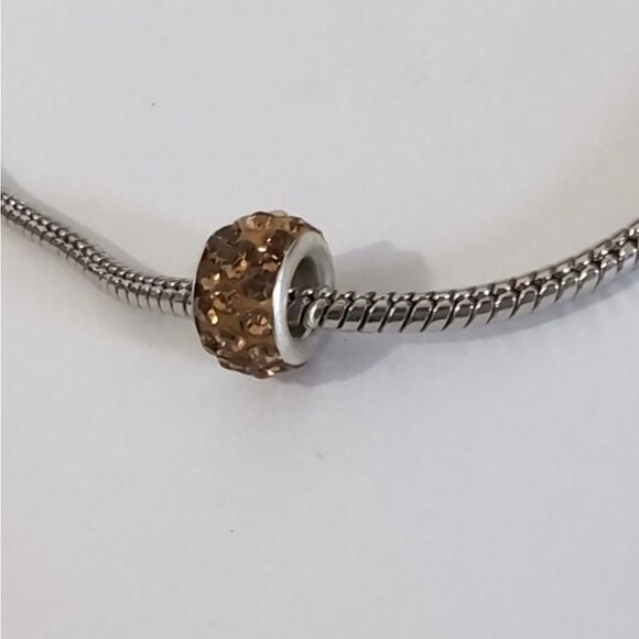 Silver Brown with Brown Rhinestones Charm for Pandora‎ Style Bracelet - Picture 1 of 3